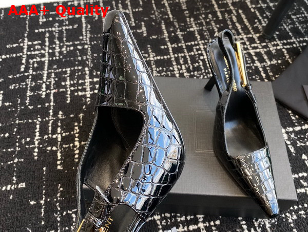 Saint Laurent Lee Slingback Pumps in Black Crocodile Embossed Leather Replica