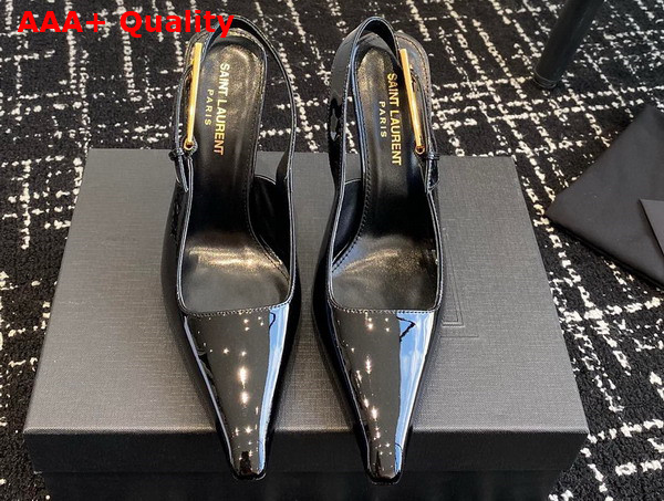 Saint Laurent Lee Slingback Pumps in Black Glazed Leather Replica