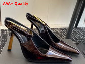 Saint Laurent Lee Slingback Pumps in Marron Glace Patent Leather Replica