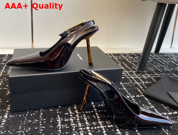 Saint Laurent Lee Slingback Pumps in Marron Glace Patent Leather Replica