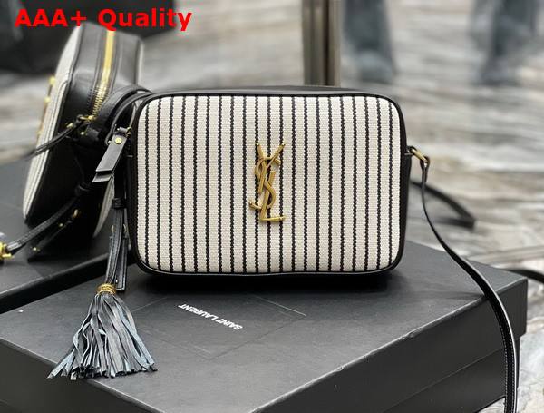 Saint Laurent Lou Camera Bag in Canvas and Smooth Leather Cream Et Noir Replica