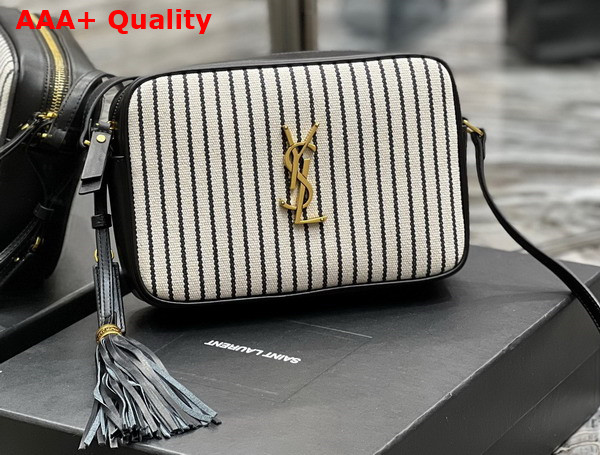 Saint Laurent Lou Camera Bag in Canvas and Smooth Leather Cream Et Noir Replica