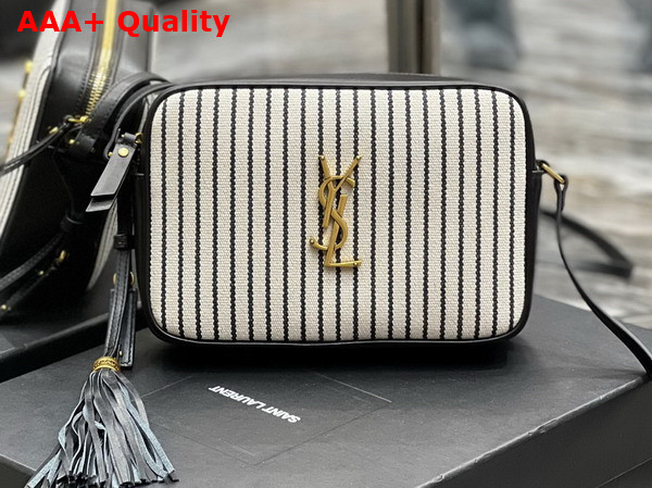 Saint Laurent Lou Camera Bag in Canvas and Smooth Leather Cream Et Noir Replica