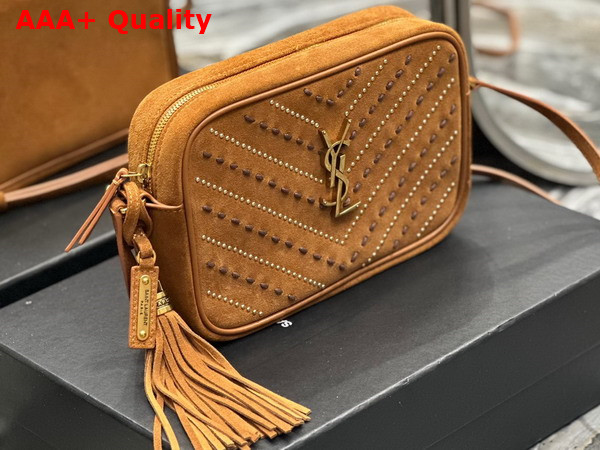 Saint Laurent Lou Camera Bag in Cinnamon Quilted Suede with Chevron Stiching Details Replica