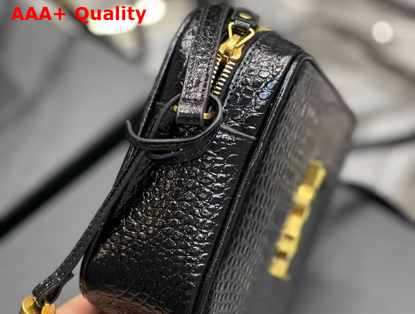 Saint Laurent Lou Camera Bag in Crocodile Embossed Shiny Leather Black Replica