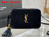 Saint Laurent Lou Camera Bag in Quilted Suede and Smooth Leather Black Replica