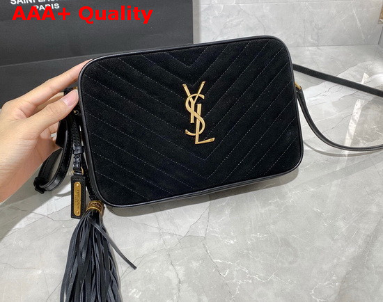 Saint Laurent Lou Camera Bag in Quilted Suede and Smooth Leather Black Replica