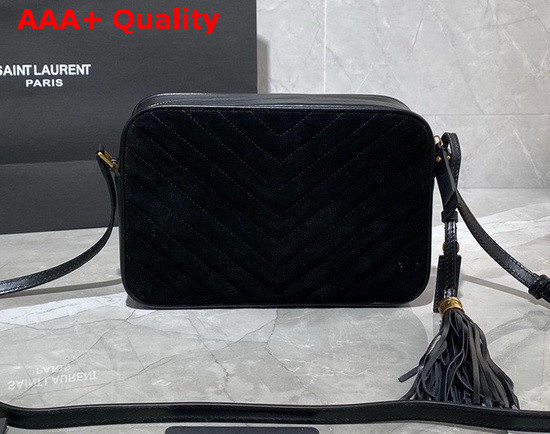 Saint Laurent Lou Camera Bag in Quilted Suede and Smooth Leather Black Replica