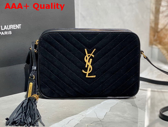 Saint Laurent Lou Camera Bag in Quilted Suede and Smooth Leather Black Replica