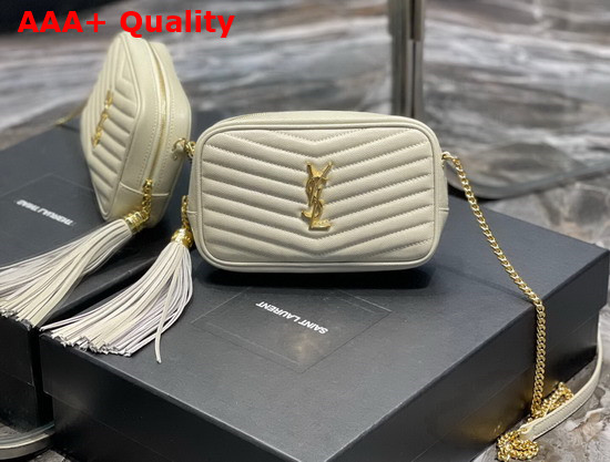 Saint Laurent Lou Mini Bag in Quilted Grain de Poudre Embossed Leather Blanc Vintage Replica