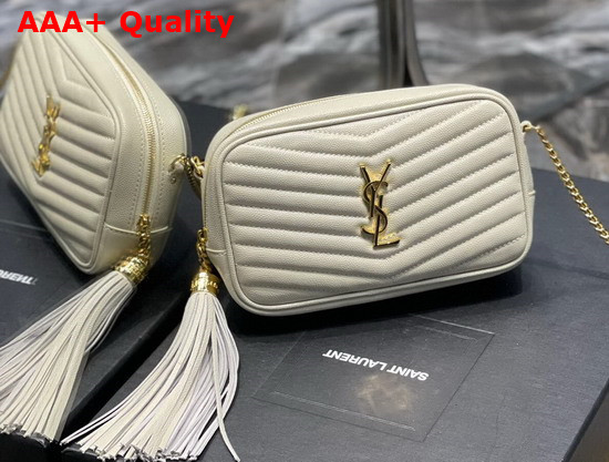 Saint Laurent Lou Mini Bag in Quilted Grain de Poudre Embossed Leather Blanc Vintage Replica