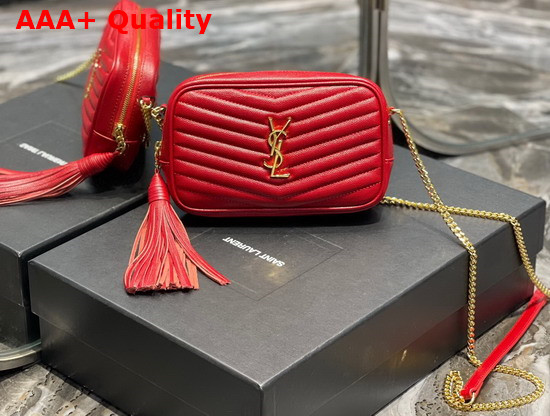 Saint Laurent Lou Mini Bag in Red Quilted Grain de Poudre Embossed Leather Replica