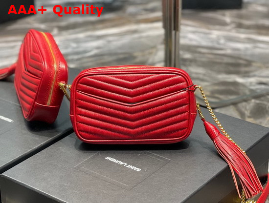Saint Laurent Lou Mini Bag in Red Quilted Grain de Poudre Embossed Leather Replica