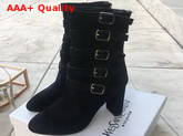 Saint Laurent Lou Suede Ankle Boots with Multiple Buckles Black Replica