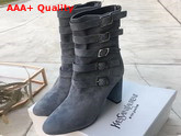Saint Laurent Lou Suede Ankle Boots with Multiple Buckles Light Blue Replica