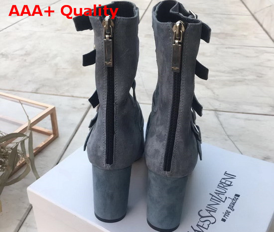 Saint Laurent Lou Suede Ankle Boots with Multiple Buckles Light Blue Replica