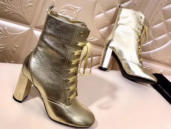 Saint Laurent Loulou 95 Lace Up Boot in Light Gold Grained Leather For Sale