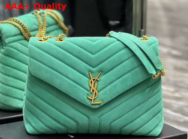 Saint Laurent Loulou Medium Chain Bag in Green Matelasse Y Suede Replica