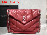 Saint Laurent Loulou Puffer Medium Bag in Red Quilted Lambskin with Brushed Silver Toned Metal Hardware Replica