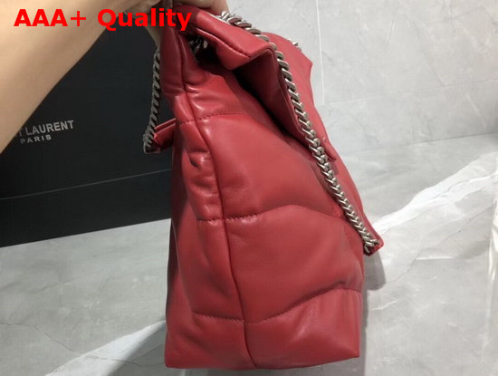 Saint Laurent Loulou Puffer Medium Bag in Red Quilted Lambskin with Brushed Silver Toned Metal Hardware Replica