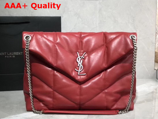 Saint Laurent Loulou Puffer Medium Bag in Red Quilted Lambskin with Brushed Silver Toned Metal Hardware Replica