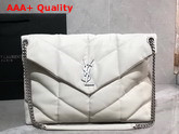 Saint Laurent Loulou Puffer Medium Bag in White Quilted Lambskin with Brushed Silver Toned Metal Hardware Replica