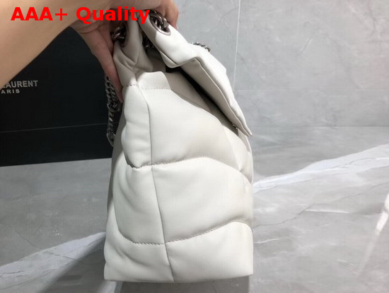 Saint Laurent Loulou Puffer Medium Bag in White Quilted Lambskin with Brushed Silver Toned Metal Hardware Replica