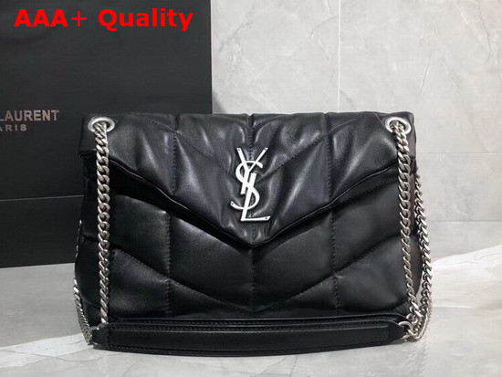 Saint Laurent Loulou Puffer Small Bag in Black Quilted Lambskin with Brushed Silver Toned Metal Hardware Replica