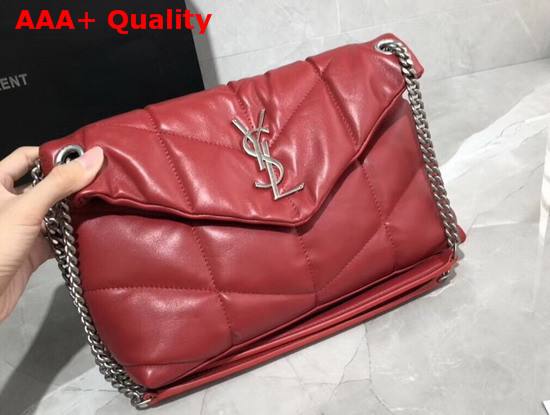 Saint Laurent Loulou Puffer Small Bag in Red Quilted Lambskin with Brushed Silver Toned Metal Hardware Replica