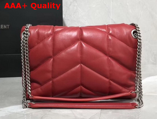 Saint Laurent Loulou Puffer Small Bag in Red Quilted Lambskin with Brushed Silver Toned Metal Hardware Replica