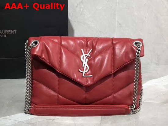 Saint Laurent Loulou Puffer Small Bag in Red Quilted Lambskin with Brushed Silver Toned Metal Hardware Replica