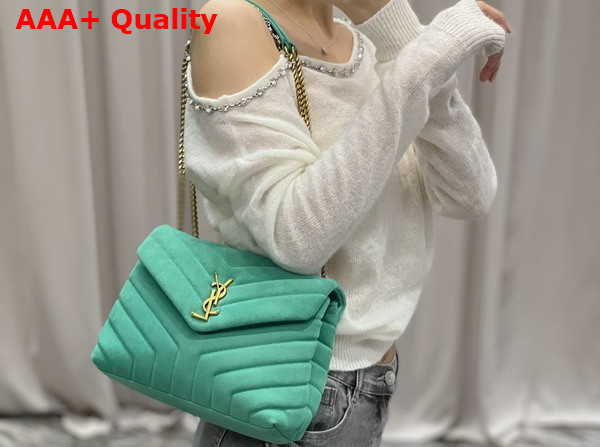 Saint Laurent Loulou Small Chain Bag in Green Matelasse Y Suede Replica