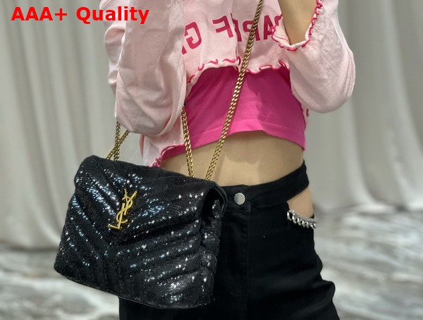 Saint Laurent Loulou Small Chain Bag in Quilted Y Leather Satin and Sequins Noir Replica