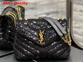 Saint Laurent Loulou Small Chain Bag in Quilted Y Leather Satin and Sequins Noir Replica