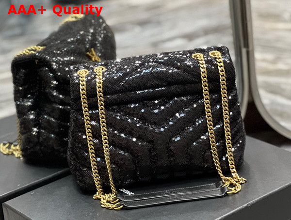 Saint Laurent Loulou Small Chain Bag in Quilted Y Leather Satin and Sequins Noir Replica
