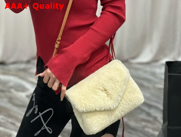 Saint Laurent Loulou Toy Strap Bag in Beige Shearling Replica