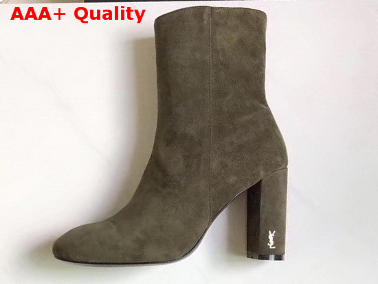 Saint Laurent Loulou Zipped Ankle Boot in Khaki Suede Replica