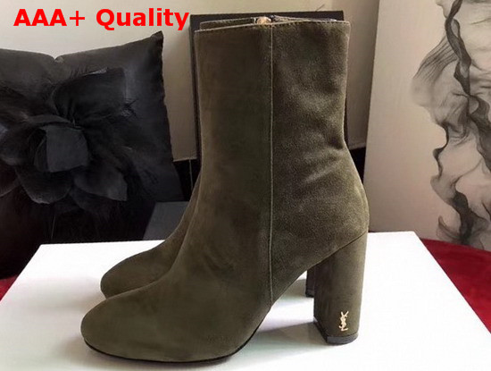Saint Laurent Loulou Zipped Ankle Boot in Khaki Suede Replica