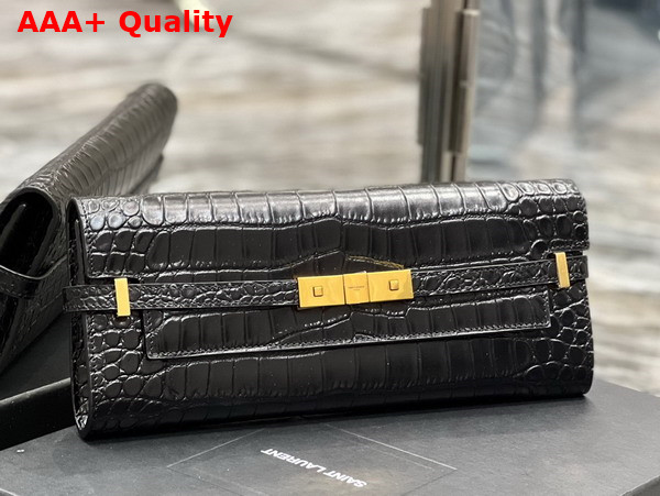 Saint Laurent Manhattan Clutch in Black Crocodile Embossed Leather Replica