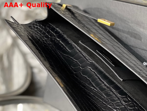 Saint Laurent Manhattan Clutch in Black Crocodile Embossed Leather Replica