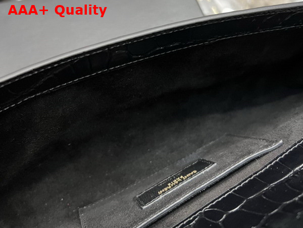 Saint Laurent Manhattan Clutch in Black Crocodile Embossed Leather Replica