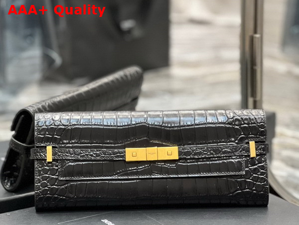 Saint Laurent Manhattan Clutch in Black Crocodile Embossed Leather Replica