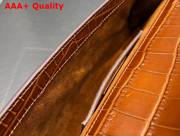 Saint Laurent Manhattan Clutch in Dark Caramel Crocodile Embossed Leather Replica