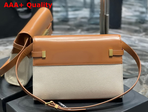 Saint Laurent Manhattan Shoulder Bag in Canvas and Leather Natural Beige and Brick Replica