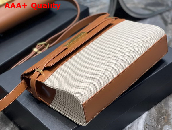 Saint Laurent Manhattan Shoulder Bag in Canvas and Leather Natural Beige and Brick Replica