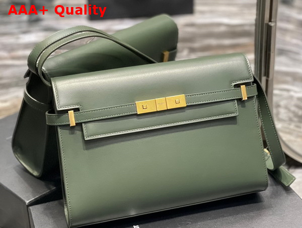 Saint Laurent Manhattan Shoulder Bag in Dark Green Saint Laurent Leather Replica