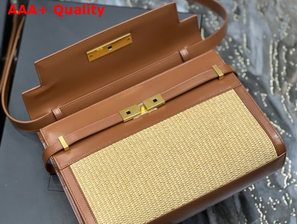 Saint Laurent Manhattan Shoulder Bag in Raffia and Smooth Leather Beige Et Natural Beige Replica