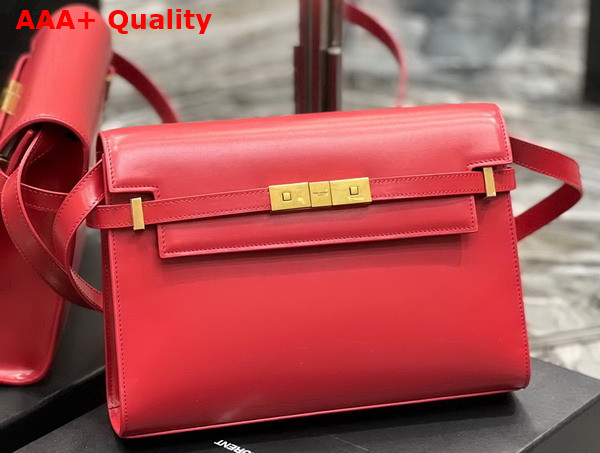 Saint Laurent Manhattan Shoulder Bag in Rouge Eros Box Saint Laurent Leather Replica