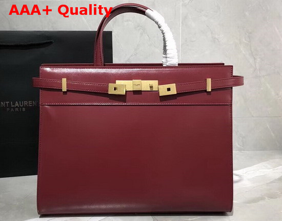 Saint Laurent Manhattan Small Shopping Bag in Dark Legion Red Smooth Leather Replica