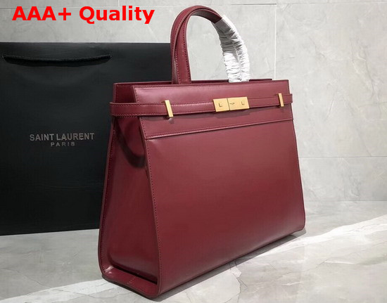 Saint Laurent Manhattan Small Shopping Bag in Dark Legion Red Smooth Leather Replica
